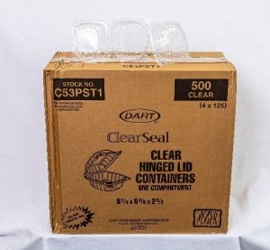 Clear hinged plastic food container